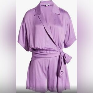 BTFL-life Women’s Purple Wrap Romper Size M Short‎ Sleeve Side Zip Tie Waist